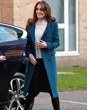 Kate Middleton Teal Trench Coat | Kate Middleton Blue Long Trench Coat 